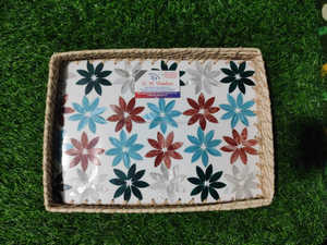 Ensemble de plateau en rotin rond incrusté de nacre de luxe abordable, fabriqué à la main, idéal pour le service élégant, la décoration intérieure et les cadeaux de fête - Product Image 2