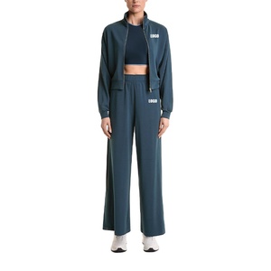 Custom Women's Zip Up Tracksuit Wide Leg <b>Pants</b> Activewear Set OEM ODM Private Label Wholesale Manufacturer Made in Pakistan - Product Image 1