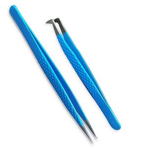 Pince à épiler de précision en acier inoxydable bleue à pointe lisse pour extensions de cils - Product Image 5