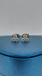 Modern Style Moissanite Round Cut Three Stone <b>Stud</b> <b>Earrings</b> For Women's 925 <b>Silver</b> Fine Trendy Party Jewelry For Wedding Charms - Product Image 3