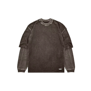 T-shirt unisexe à double couche, surdimensionné, à manches courtes, col rond, doux, confortable, respirant, tendance streetwear - Product Image 2