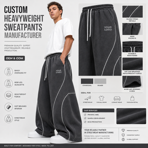 Pantalon de survêtement large gris en molleton de coton pour homme avec cordon de serrage et taille élastique, décontracté, avec logo sur les jambes – Vente en gros - Product Image 4