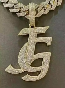 Pendentif personnalisé avec nom en moissanite, argent S925, serti de diamants VVS, bijoux personnalisés, plaqué or, pendentif double lettre - Product Image 2