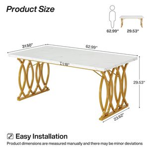 Tavolo da Pranzo Rettangolare in Stile Moderno con Piano in Marmo Artificiale Raffinato per Soggiorno e Cucina - Product Image 5