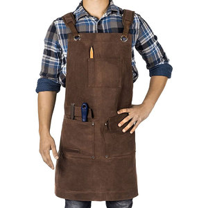 Brown Canvas Bib <b>Apron</b> With Multiple Pockets For <b>Work</b> Use Classic Style Woven Design - Product Image 1