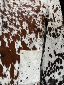Veste en cuir véritable de vache à poils pour homme, marron et blanc, imprimé vache, style western ranch, faite à la main, OEM ODM, vente en gros, veste unisexe - Product Image 4