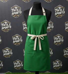 Green Cotton Bib Apron With Two Pockets And <b>Adjustable</b> <b>Straps</b> For Women Restaurant Bar Use - Product Image 2