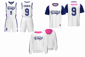 Conjunto de Uniforme de Baloncesto Sublimado: Camiseta, Pantalones Cortos, Sudadera, Calcetines, Mochila, Blanco, Azul, Rosa, Unisex, Adulto, Todas las Temporadas - Product Image 3
