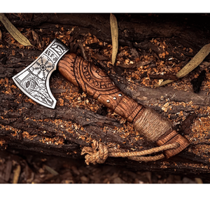 Hand Forged Bearded Handmade <b>Viking</b> Style Tomahawks Carved Wooden Handle Stainless Steel Blade Industrial Grade Outdoor OEM - Product Image 1
