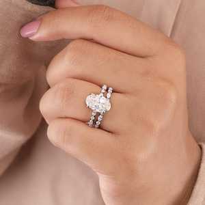 Moissanite Engagement <b>Ring</b> Classic Pave Band Elegant Bridal Jewelry <b>925</b> Sterling <b>Silver</b> 14K Gold Plated <b>Ring</b> - Product Image 2