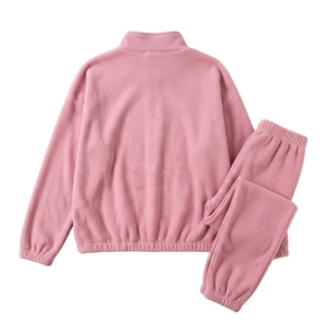 Women's Pink Fleece Tracksuit <b>Half</b>-<b>Zip</b> <b>Jacket</b> And Drawstring Pants Set Solid Color Casual Loose Fit Autumn Wear - Product Image 2