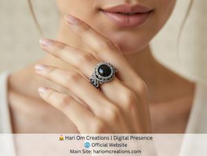 Bague ajustable en macramé d'obsidienne noire faite à la main, style bohème, avec cordon gris, bijou artisanal en cristal - Product Image 4