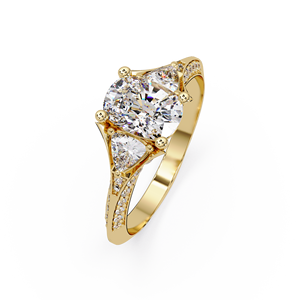 Anillos de compromiso vintage con certificado IGI, diamante de laboratorio de 1.00 ct con corte cojín y anillo con corte trillón, oro puro de 14K para mujer, joyería. - Product Image 2