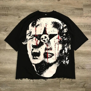 Camiseta Gráfica Gótica para Hombre con Estampado de Calavera, Estilo Urbano Oversize, Algodón Casual, Hip Hop, Estilo Oscuro, Camiseta de Moda - Product Image 1