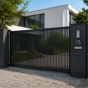 Puerta de Entrada Contemporánea de Aluminio con Lamas, Puerta Corredera de Seguridad Moderna, Diseño de Valla Residencial de Lujo - Product Image 1