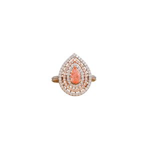 14K <b>Gold</b> Fine <b>Ring</b> with 0.68 CT Vivid Red Lab Grown Pear Diamond Double Halo Design - Product Image 1