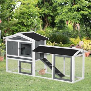 Gabbia per Conigli XXL in Legno con Vassoio e Rampa per Razze Medie - Cuccia Bianca per Piccoli Animali - Product Image 2