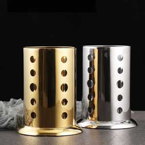 Porta Cubiertos de Acero Inoxidable de Lujo, Dorado y Plateado, Redondo, Perforado, para Palillos, Cucharas y Tenedores, Organizador de Cocina - Product Image 1