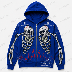Men's <b>Gothic</b> Skeleton Graphic Blue Hoodie <b>Jacket</b> Custom Printed Zip Up Hoodie Streetwear Casual Fashion Hooded <b>Jacket</b> - Product Image 3