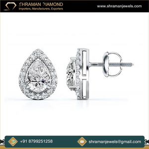 Pendientes de Plata 925 con Baño de Rodio, Diseño Moderno y Brillante, con Diamante Cultivado en Laboratorio en Forma de Pera, Corte Solitario, con Halo, para Aniversario - Product Image 2