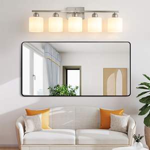 Appliques murales modernes pour salle de bain à 5 lumières, nickel brossé, abat-jour en verre givré blanc laiteux, douille E26 (ampoules non incluses) - Product Image 3