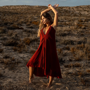 Vestido Bohemio de Algodón con Espalda Descubierta y Cuello en V para Mujer, Vestido Largo de Verano con Estampado de Bloques, Estilo Bohemio para Festivales y Playa - Product Image 1