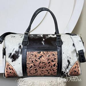 Bolsa de Viaje de Cuero Genuino Hecha a Mano, de Alta Popularidad, Bolsa Deportiva de Gran Capacidad, Bolsa de Fin de Semana Estilo Western - Product Image 1
