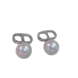 S925 Sterling <b>Silver</b> Classic Three Diamond <b>Earrings</b> with 10-11mm Freshwater Edison <b>Pearls</b> for Women - Product Image 5