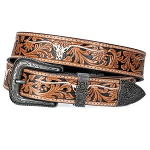 Nouveau Western élégant véritable cuir usiné à la main peinture florale ceintures de concepteur de haute qualité à la main ceinture d'outillage en cuir occidental - Product Image 4