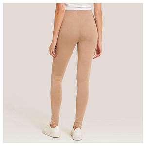 Leggings en tricot sans couture beige à taille haute et longueur intégrale avec stretch, pantalon de yoga basique pour femmes - Product Image 2