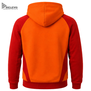 OEM Custom Logo Red Orange Colour Block Full <b>Zip</b> Hoodie, Men Contrast Chevron Chest & Sleeve Panel Fleece Zipper Hoodie - Product Image 2