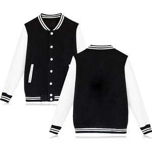 Unisex Navy Blue Varsity <b>Jacket</b> With <b>White</b> Sleeves Turn-down Collar Button Closure Preppy Style Autumn Wear - Product Image 6