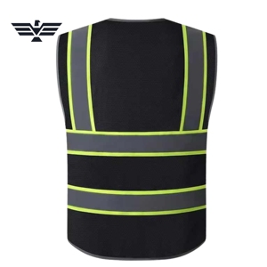 Gilet de sécurité unisexe haute visibilité personnalisé, grande taille, en polyester, avec poches réfléchissantes et bandes imprimées en sérigraphie - Product Image 2