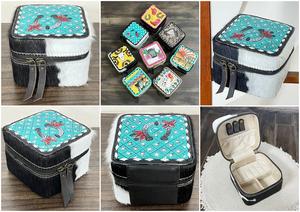 Luxury Mini Portable <b>Tooled</b> Cowhide Genuine Leather Jewelry Cases New Artisan Hand Painted Cute <b>Square</b> Shape Zipper Organizer - Product Image 3