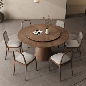 Premium Modern <b>Solid</b> Teak <b>Wood</b> <b>Round</b> <b>Dining</b> <b>Table</b> Set - Product Image 1