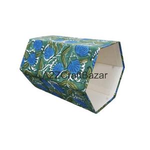 Poubelle en carton écologique indienne faite à la main, à couvercle ouvert, avec motifs géométriques imprimés DIY et couvercle roulant - Product Image 5