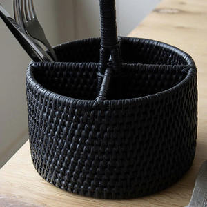 Cesta organizadora de utensilios de ratán negro, cesta para cubiertos, cesta de cocina para mesa de comedor y uso en la cocina - Product Image 3