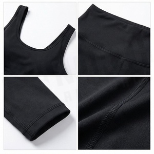 2 Piece Yoga Set Solid <b>Black</b> Seamless High Waist <b>Leggings</b> Crop Top Racerback Sleeveless Full Length Sportswear - Product Image 4