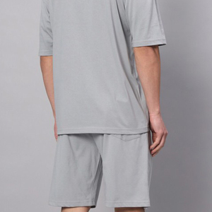 <b>Men</b>’s Casual Twin <b>Set</b> Oversized T Shirt and Matching Shorts Custom Logo Two Piece Clothing Solid Gray Breathable Cotton - Product Image 4