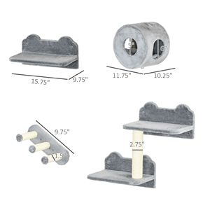 Set di 4 Pezzi Classico per Gatti in Legno Massello Grigio per Arrampicarsi, Riposare e Giocare - Product Image 3
