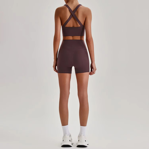 Ensemble de sport pour femme : soutien-gorge bleu clair uni et short taille haute, dos ajouré, sans couture, respirant, en Spandex et Polyester, pour l'entraînement - Product Image 6