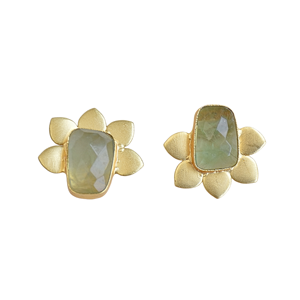 Pendientes de latón hechos a mano con fluorita, chapados en oro, ligeros, de piedra natural, con diseño floral, joyería al por mayor - Product Image 2