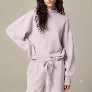 เสื้อสเวตเชิ้ตคอเต่าทรงโอเวอร์ไซส์สำหรับผู้หญิง สีพื้น ไหล่ตก แขนยาวถักนิตติ้ง แฟชั่นฤดูใบไม้ร่วง - Product Image 1