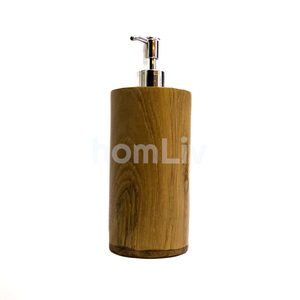 Distributeur de savon artisanal en teck naturel de taille moyenne, cylindre en bois massif durable, pompe à lotion liquide, accessoire de salle de bain - Product Image 3