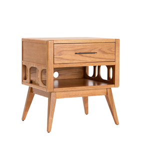 Table de chevet en bois massif avec tiroir et étagère ouverte, table de nuit moderne pour chambre à coucher ou hôtel - Product Image 2