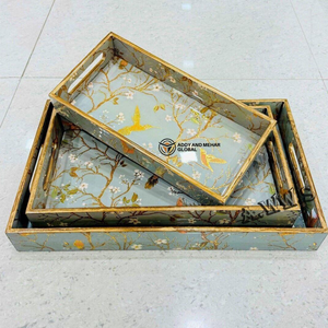 ชุดถาด MDF รูปหกเหลี่ยมตกแต่ง พร้อมเคลือบเงาแบบกระดาษเคลือบเงา ลายดอกไม้และนกสไตล์วินเทจ สำหรับจัดเก็บ - Product Image 1