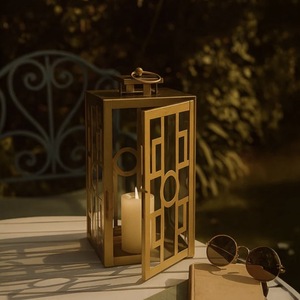 Wholesale Gold Brass Color Geometric <b>Candle</b> Holder <b>Lantern</b> With Toughen Glass Panels For Home Decoration - Product Image 4
