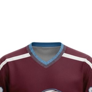 Men Maroon Blue Sublimated <b>Ice</b> Hockey Printable Polyester V Neck Jersey Long Sleeve Team Wear Training Sports Clothing - Product Image 3