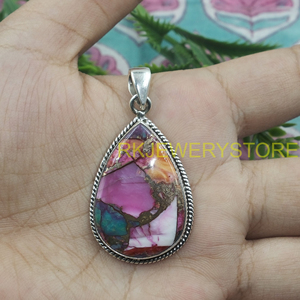 Colgante de Turquesa Rosa en Forma de Lágrima, Plata de Ley 925, Joyería Hecha a Mano con Marco de Cuerda, Piedra Natural, Regalo para Mujeres, Hermanas y Hombres - Product Image 5