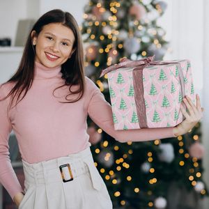 Carta da Regalo Natalizia Rosa con Fiocco, 4 Fogli Jumbo 28*40 Pollici, per Decorazioni Natalizie da Ragazza - Product Image 3